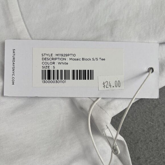 NWT Saturdays NYC White Mosaic Block Short Sleeve Crew Neck Shirt Men’s Size S - Picture 13 of 16